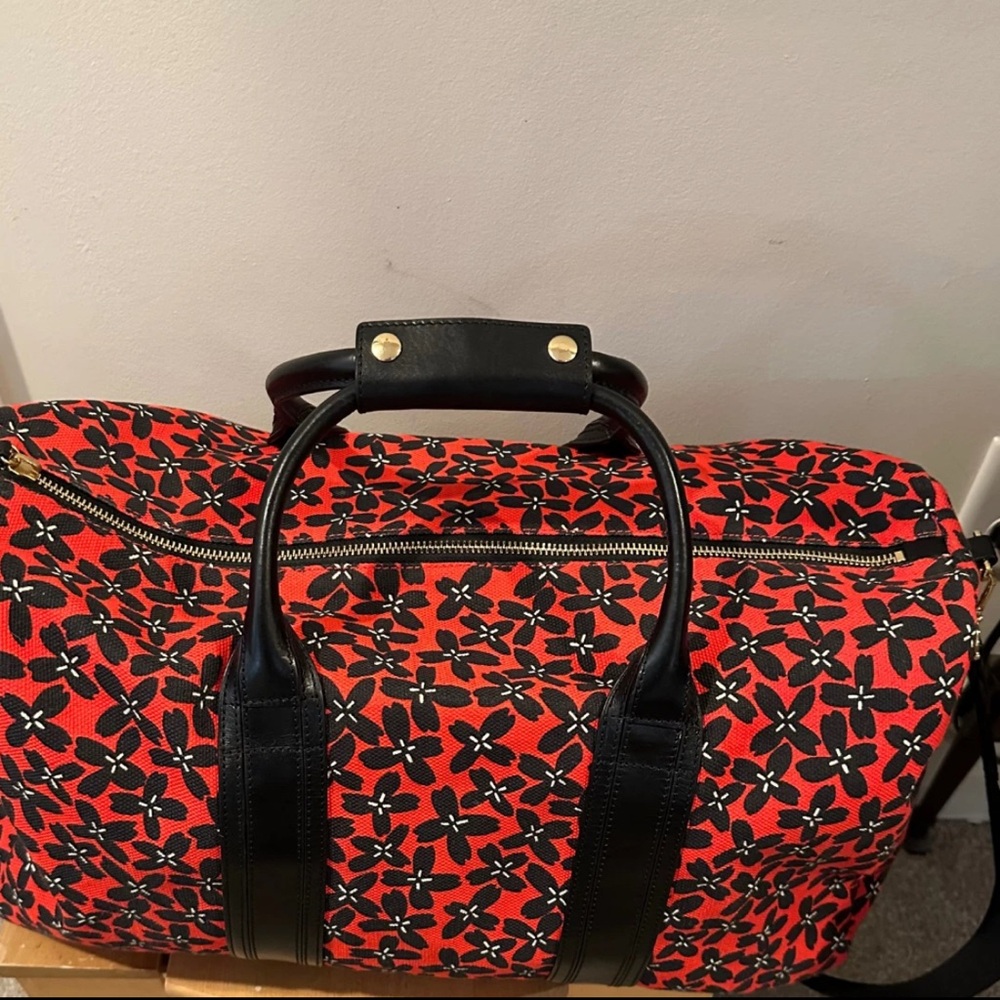 Draper James Red Floral Canvas Travel Duffel with Black Trim - Picture 2 of 9